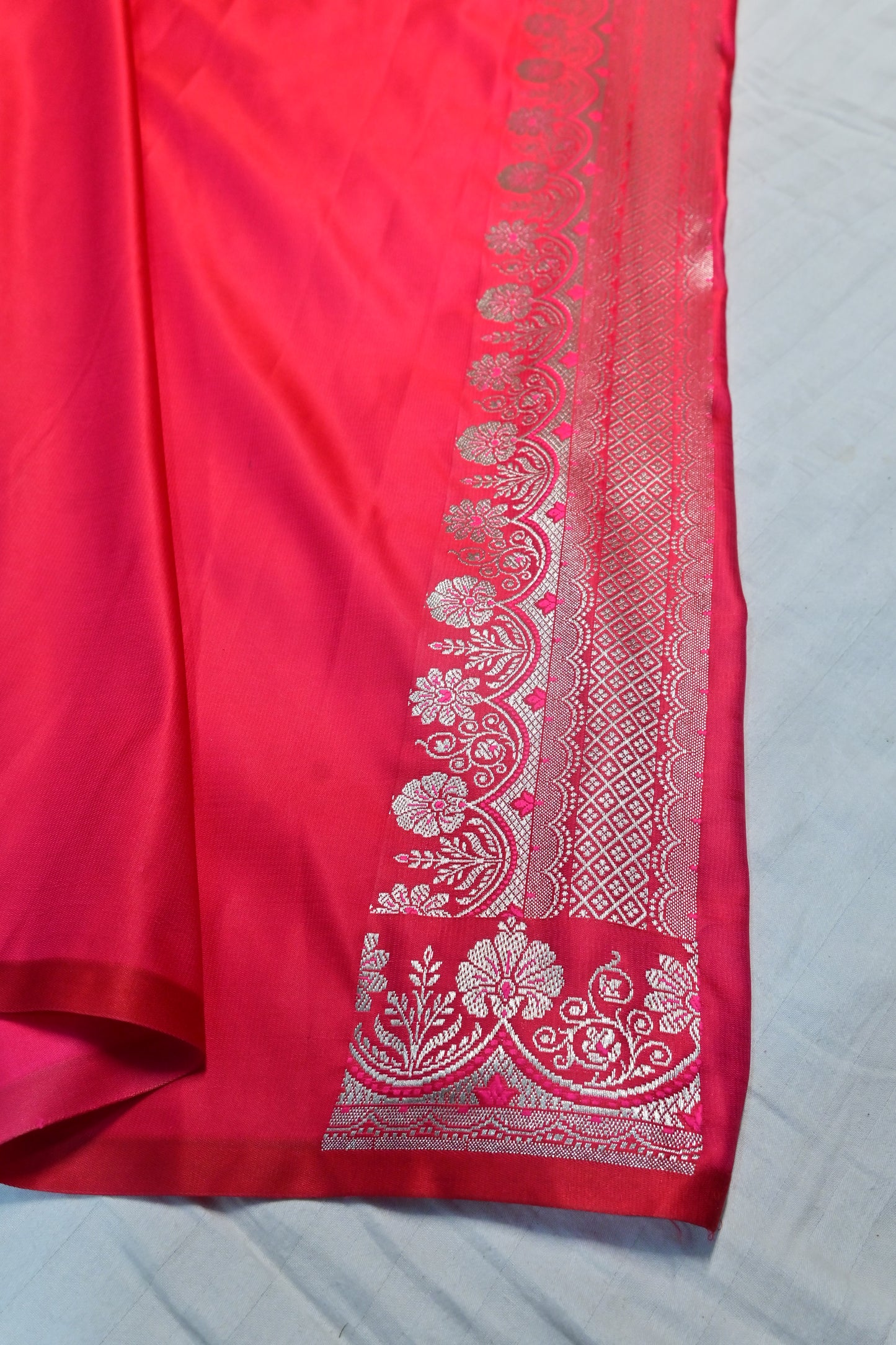 Premium Rani Katan Banarasi Silk Saree with Silver Zari Floral Buta – Traditional Wedding & Festive Wear
