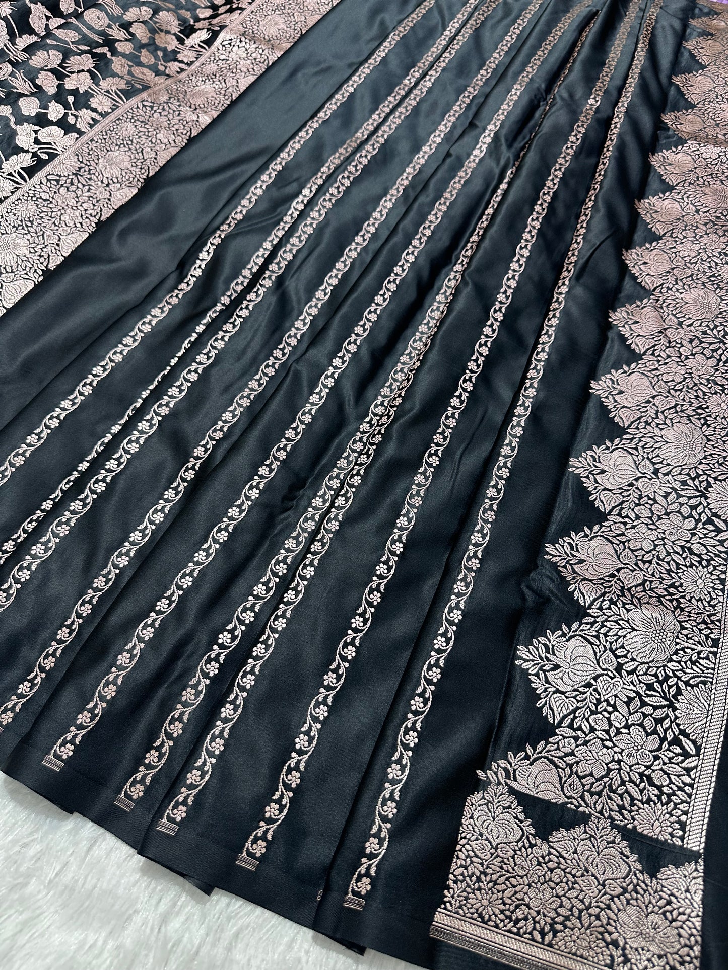 Luxurious Midnight Black Banarasi Silk Saree