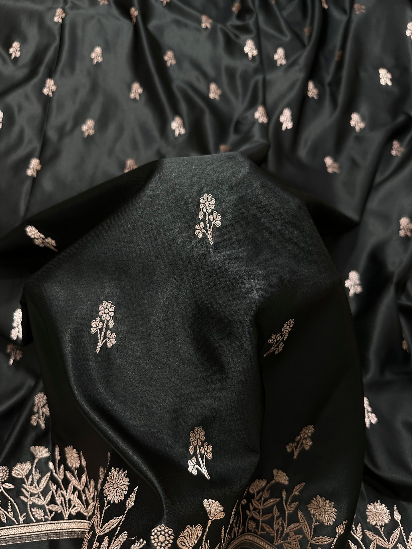 Premium Black Banarasi Silk Saree With Elegant Double Zari Buti Border