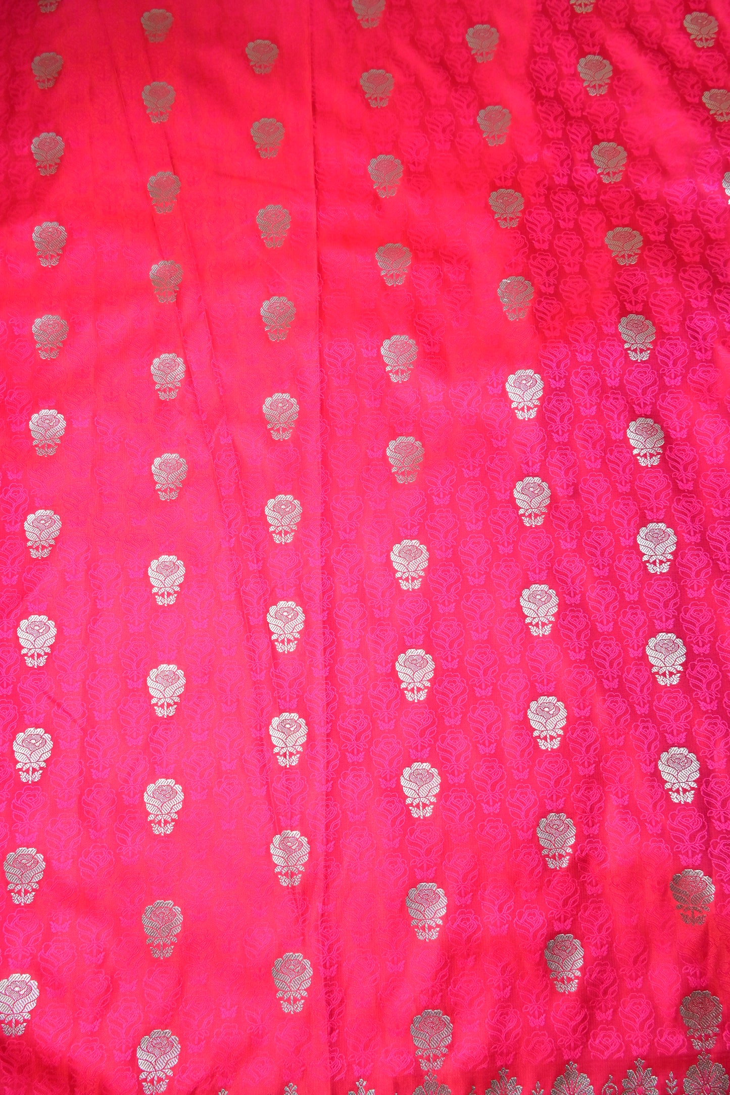 Premium Rani Katan Banarasi Silk Saree with Silver Zari Floral Buta – Traditional Wedding & Festive Wear