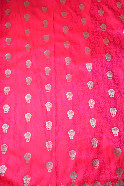 Premium Rani Katan Banarasi Silk Saree with Silver Zari Floral Buta – Traditional Wedding & Festive Wear