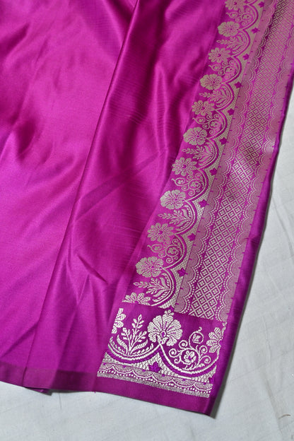 Premium purplish-pink Katan Banarasi Silk Saree with Silver Zari Floral Buta – Traditional Wedding & Festive Wear