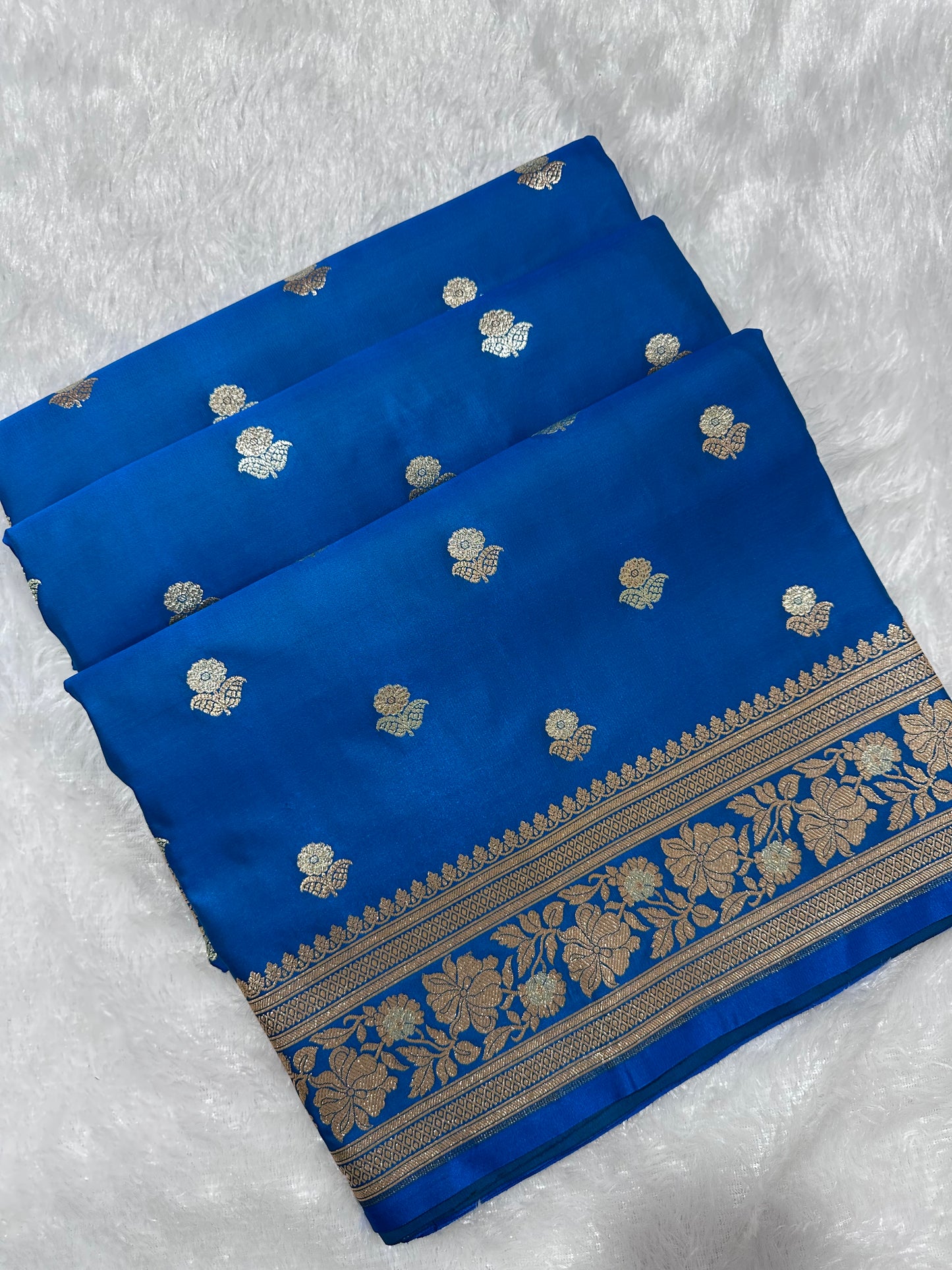 Premium Royal Blue Banarasi Silk Saree With Rich Gold & Silver Double Zari Weaving