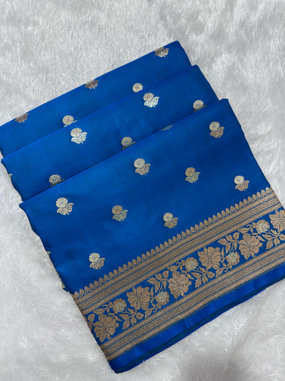Premium Royal Blue Banarasi Silk Saree With Rich Gold & Silver Double Zari Weaving
