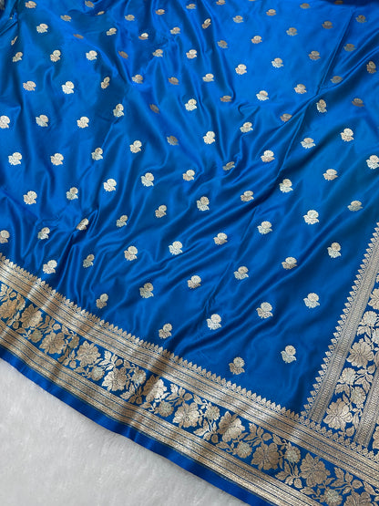 Premium Royal Blue Banarasi Silk Saree With Rich Gold & Silver Double Zari Weaving