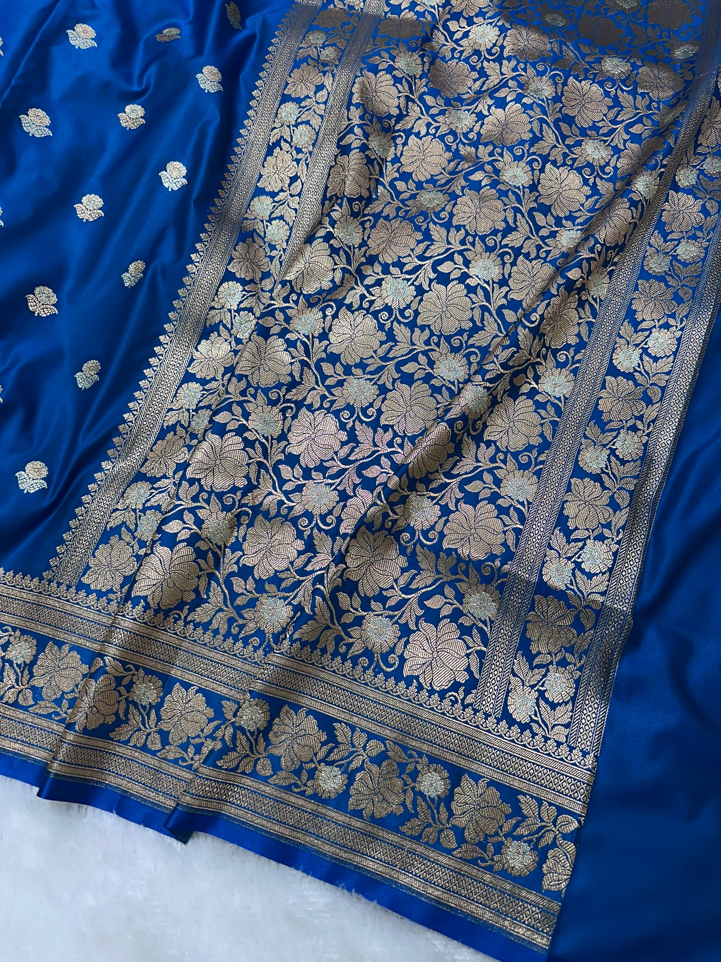 Premium Royal Blue Banarasi Silk Saree With Rich Gold & Silver Double Zari Weaving