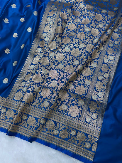 Premium Royal Blue Banarasi Silk Saree With Rich Gold & Silver Double Zari Weaving