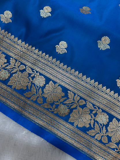 Premium Royal Blue Banarasi Silk Saree With Rich Gold & Silver Double Zari Weaving