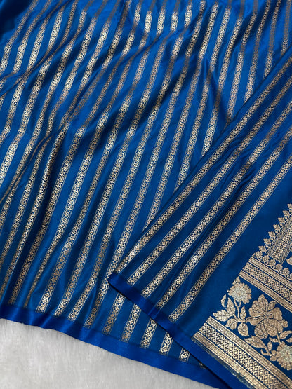 Premium Royal Blue Banarasi Silk Saree With Rich Gold & Silver Double Zari Weaving