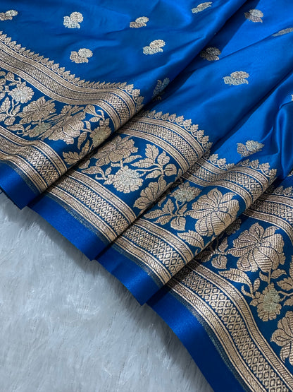 Premium Royal Blue Banarasi Silk Saree With Rich Gold & Silver Double Zari Weaving