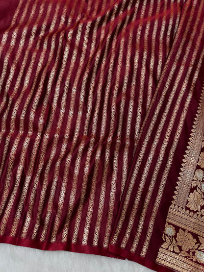 Premium Maroon Banarasi Silk Saree With Rich Gold & Silver Double Zari Weaving
