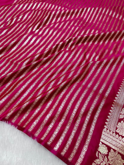 Premium Rani Pink Banarasi Silk Saree With Rich Gold & Silver Double Zari Weaving
