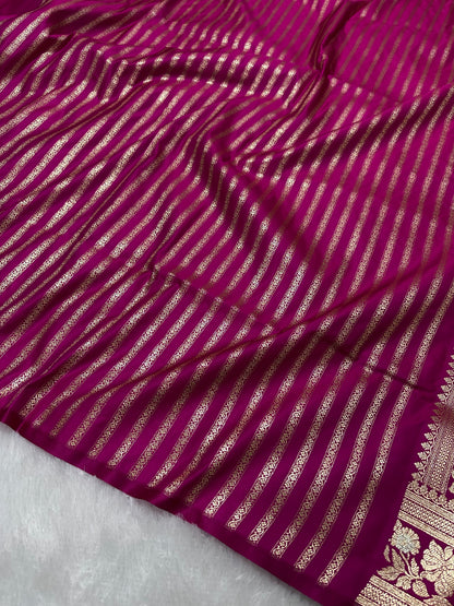 Premium Bright Pink Banarasi Silk Saree With Rich Gold & Silver Double Zari Weaving