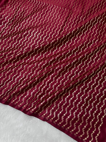 Premium Dark Maroon Banarasi Silk Saree With Rich Gold & Silver Double Zari Weaving