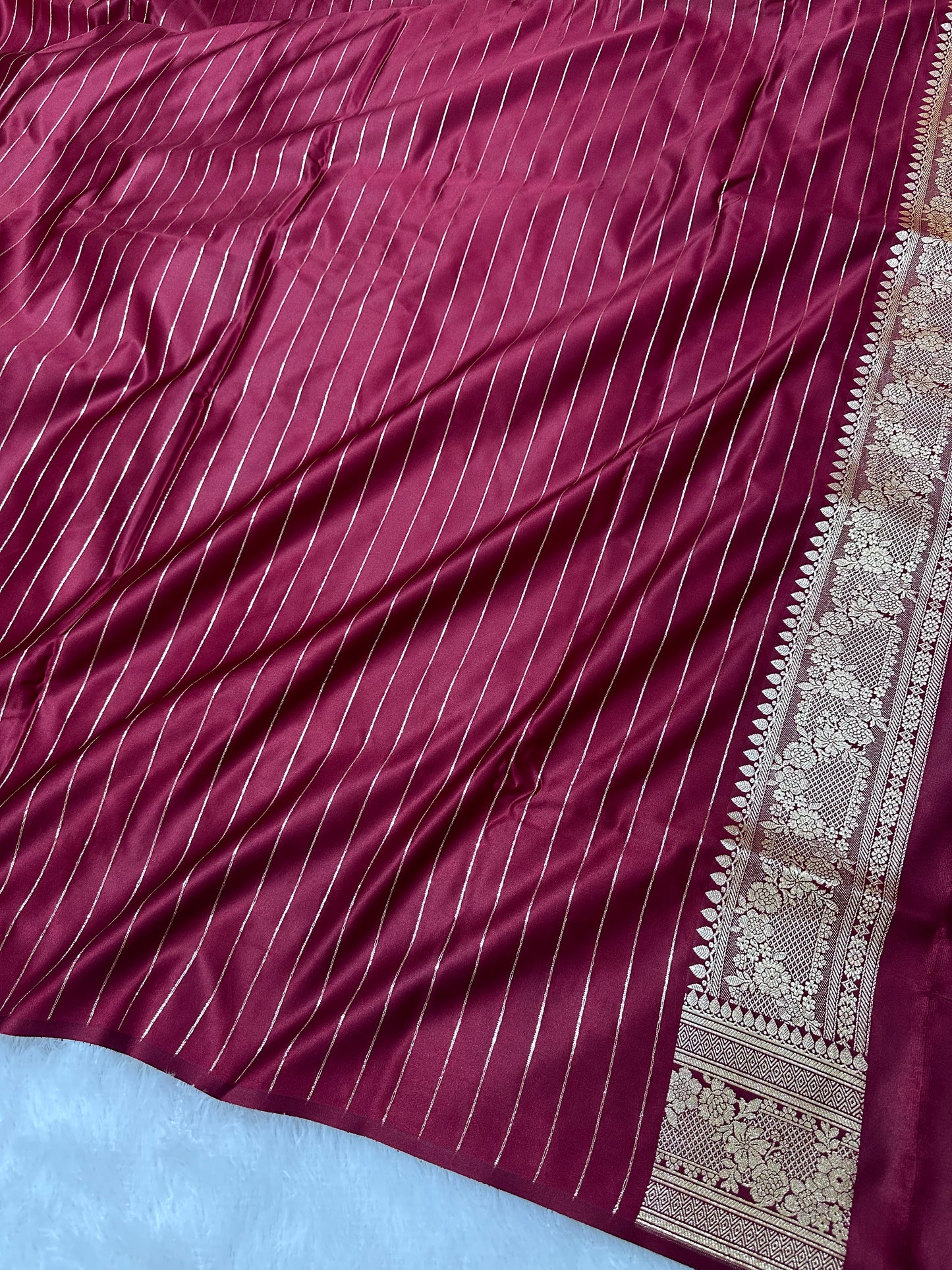 Luxury Burgundy Plain Silk Saree With Rich Banarasi Border