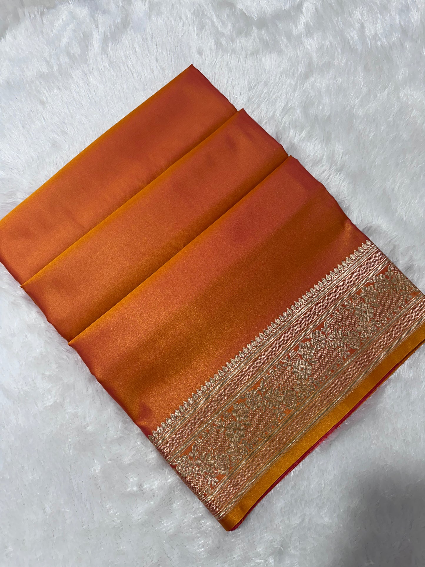 Luxury Rust Orange Plain Silk Saree With Rich Banarasi Border
