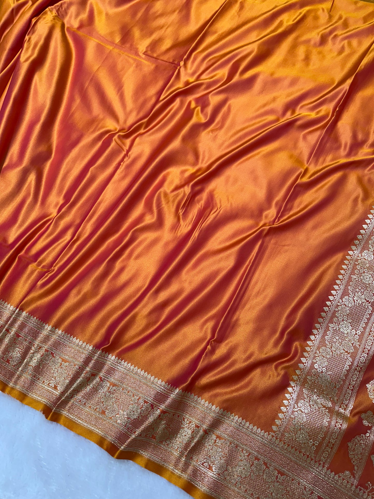 Luxury Rust Orange Plain Silk Saree With Rich Banarasi Border