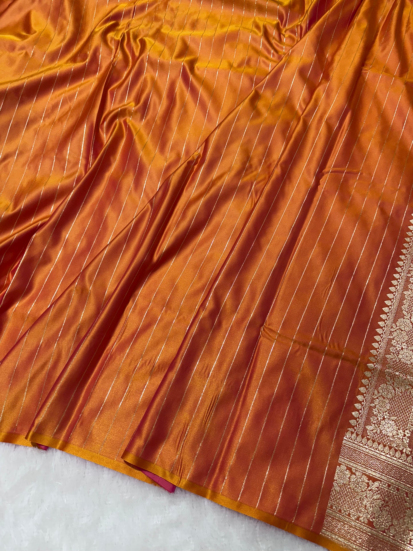 Luxury Rust Orange Plain Silk Saree With Rich Banarasi Border