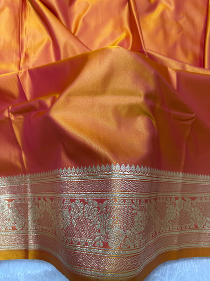 Luxury Rust Orange Plain Silk Saree With Rich Banarasi Border