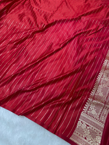 Luxury Ruby Red Plain Silk Saree With Rich Banarasi Border