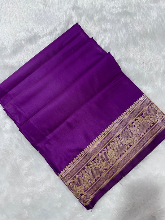 Luxury Violet Plain Silk Saree With Rich Banarasi Border
