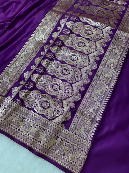Luxury Violet Plain Silk Saree With Rich Banarasi Border