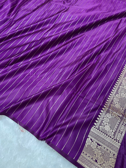 Luxury Violet Plain Silk Saree With Rich Banarasi Border