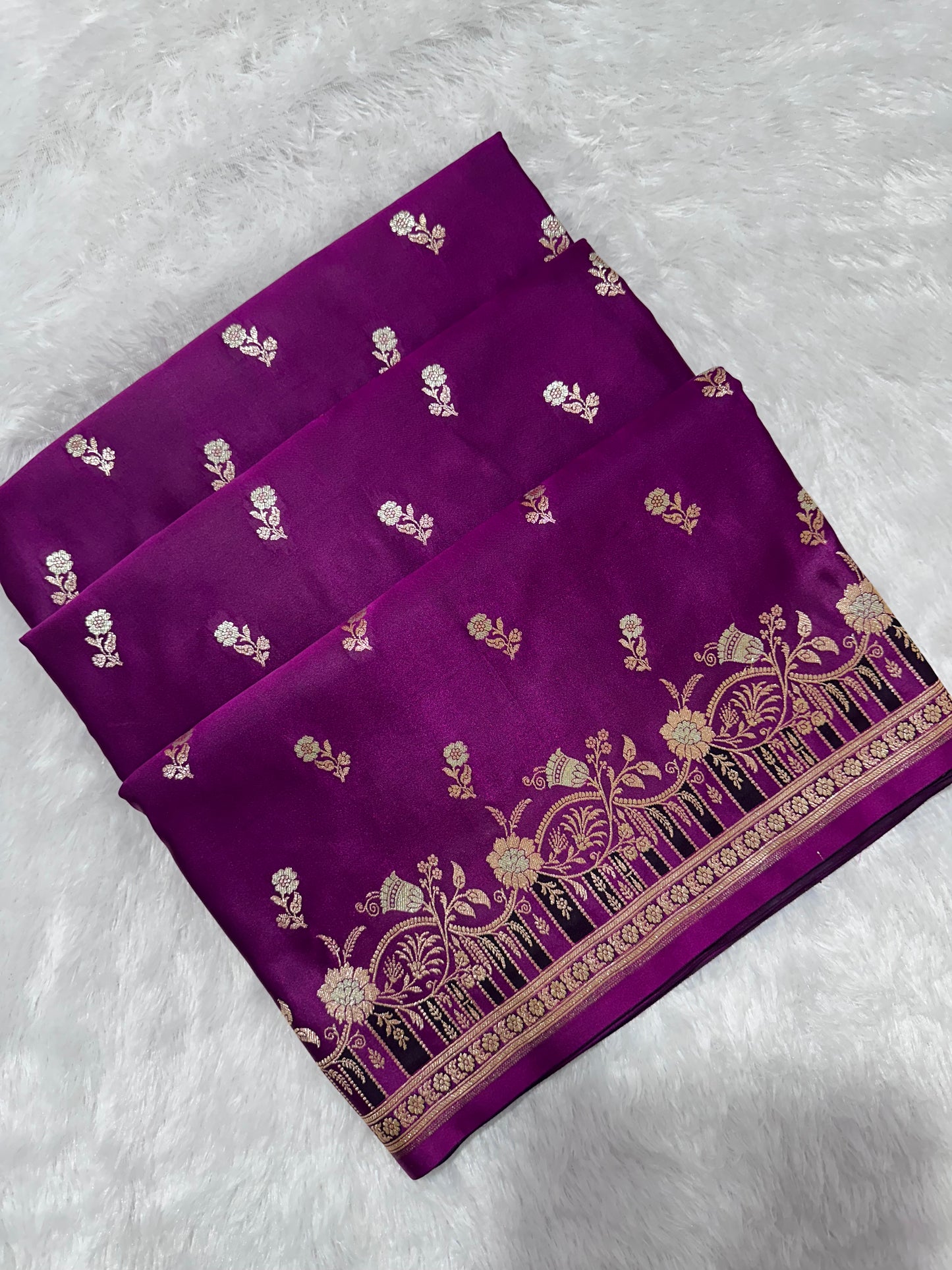 Premium Royal Purple Banarasi Silk Saree With Elegant Double Zari Buti Border