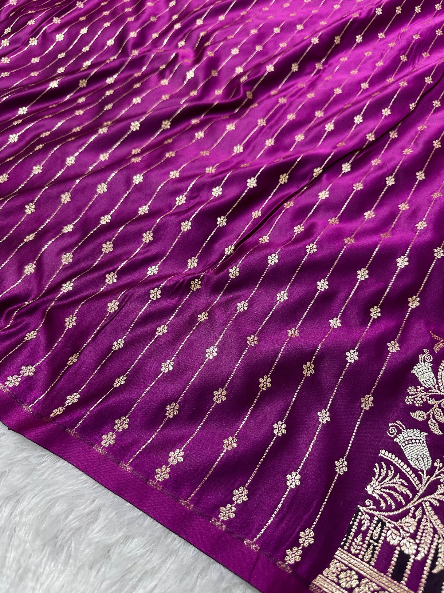 Premium Royal Purple Banarasi Silk Saree With Elegant Double Zari Buti Border