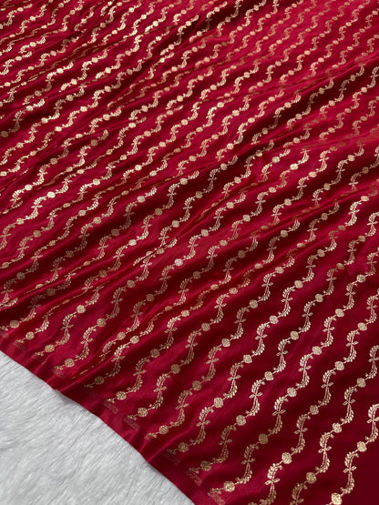 Premium Scarlet Red Banarasi Silk Saree With Elegant Double Zari Buti Border