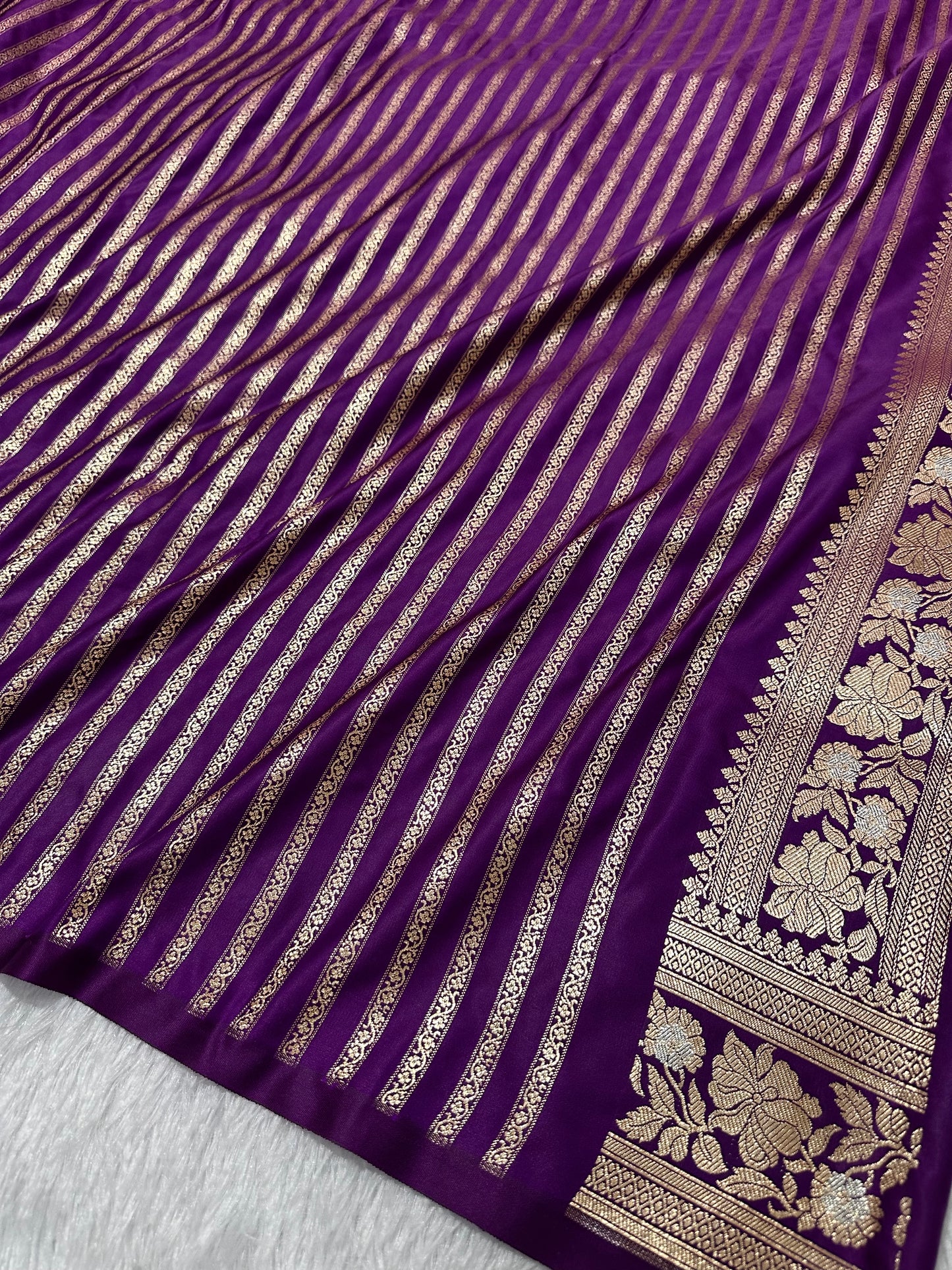 Premium Royal Purple Banarasi Silk Saree With Elegant Double Zari Buti Border&nbsp;
