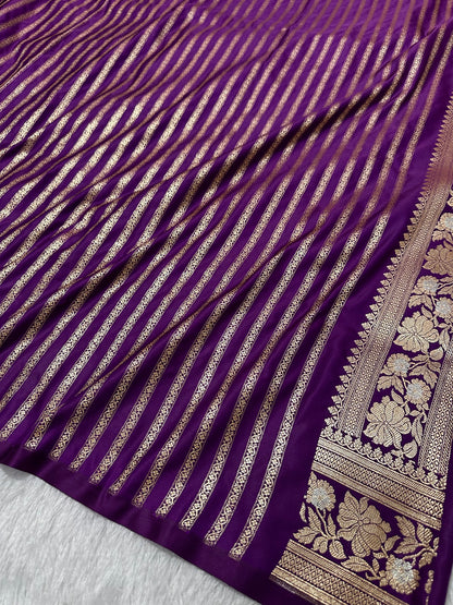 Premium Royal Purple Banarasi Silk Saree With Elegant Double Zari Buti Border&nbsp;