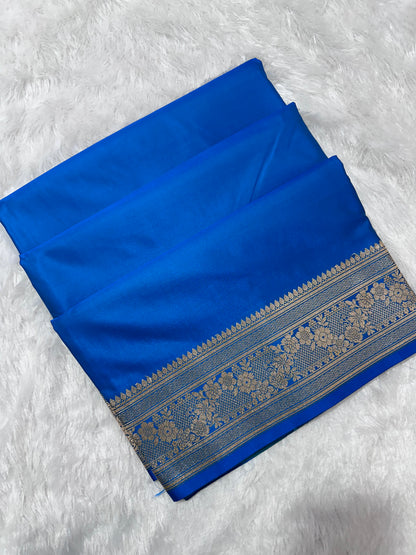 Luxury Firozi Plain Silk Saree With Rich Banarasi Border