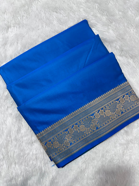 Luxury Firozi Plain Silk Saree With Rich Banarasi Border