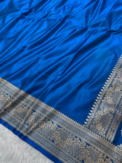 Luxury Firozi Plain Silk Saree With Rich Banarasi Border