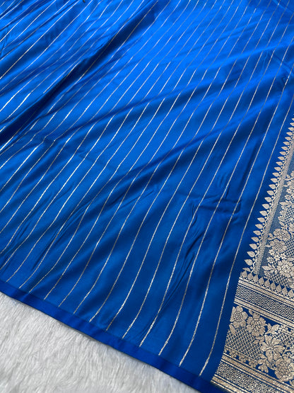 Luxury Firozi Plain Silk Saree With Rich Banarasi Border