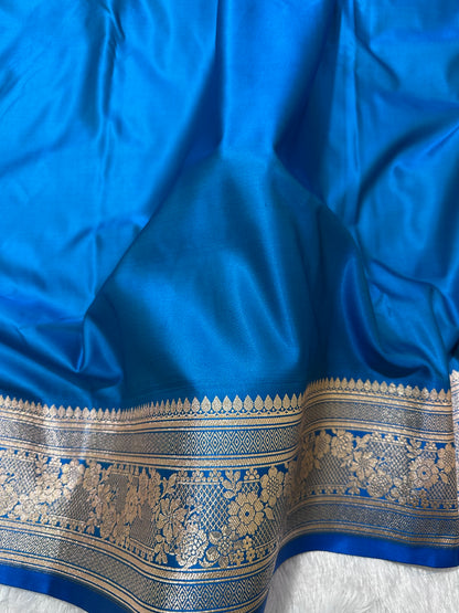 Luxury Firozi Plain Silk Saree With Rich Banarasi Border