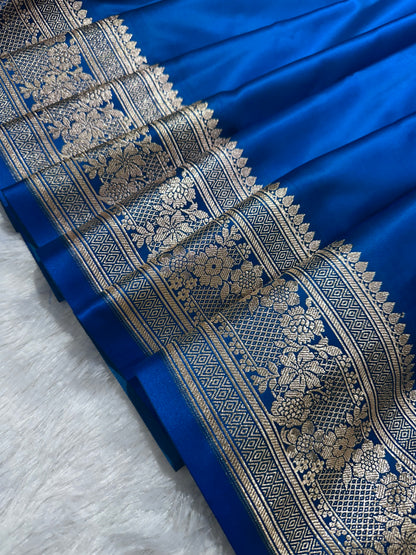 Luxury Firozi Plain Silk Saree With Rich Banarasi Border