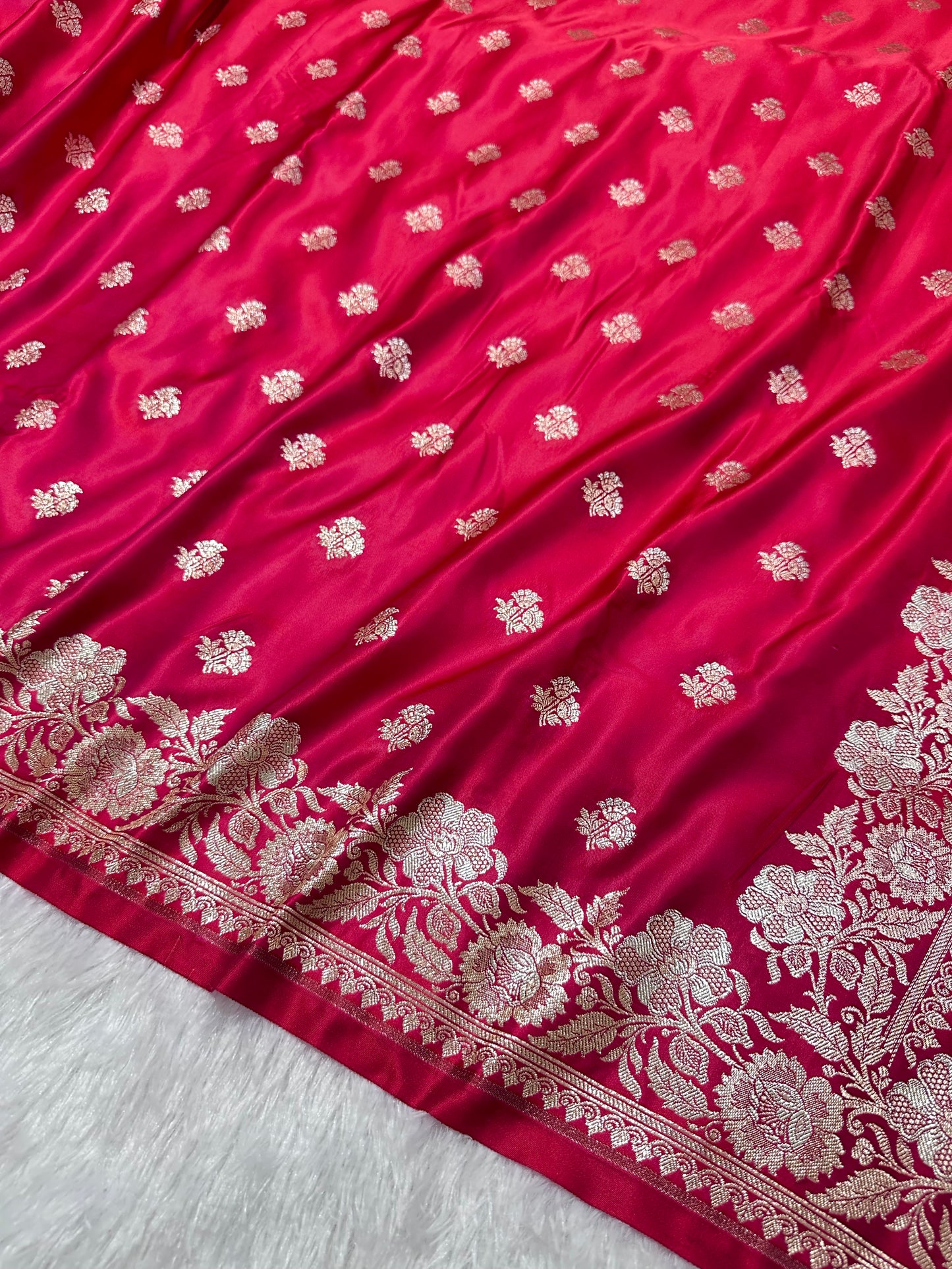 Premium Rani Banarasi Silk Saree With Elegant Double Zari Buti Border