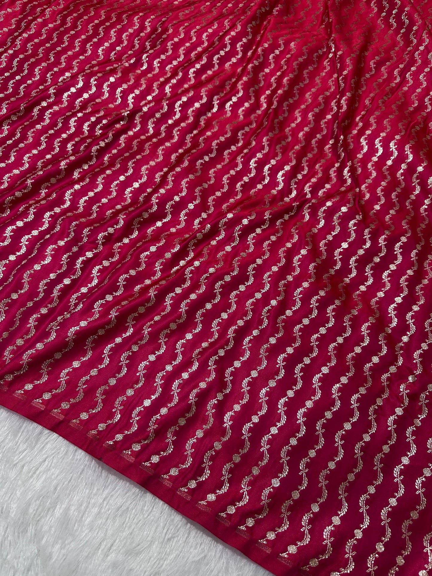 Premium Rani Banarasi Silk Saree With Elegant Double Zari Buti Border