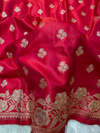Premium Rani Banarasi Silk Saree With Elegant Double Zari Buti Border