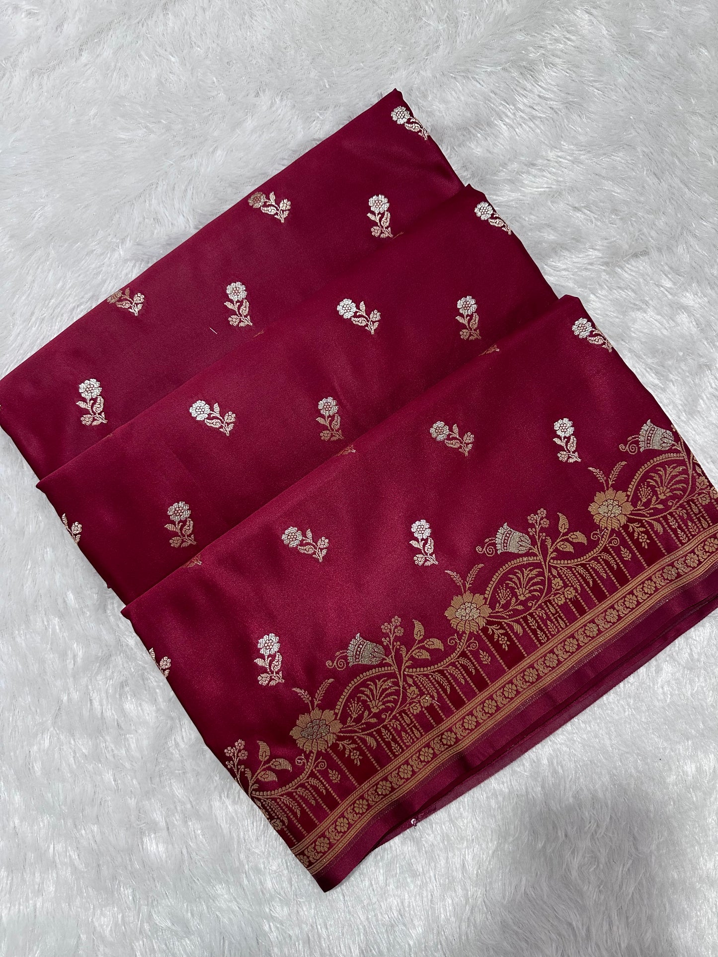 Premium Maroon Silk Saree With Elegant Double Zari Buti Border