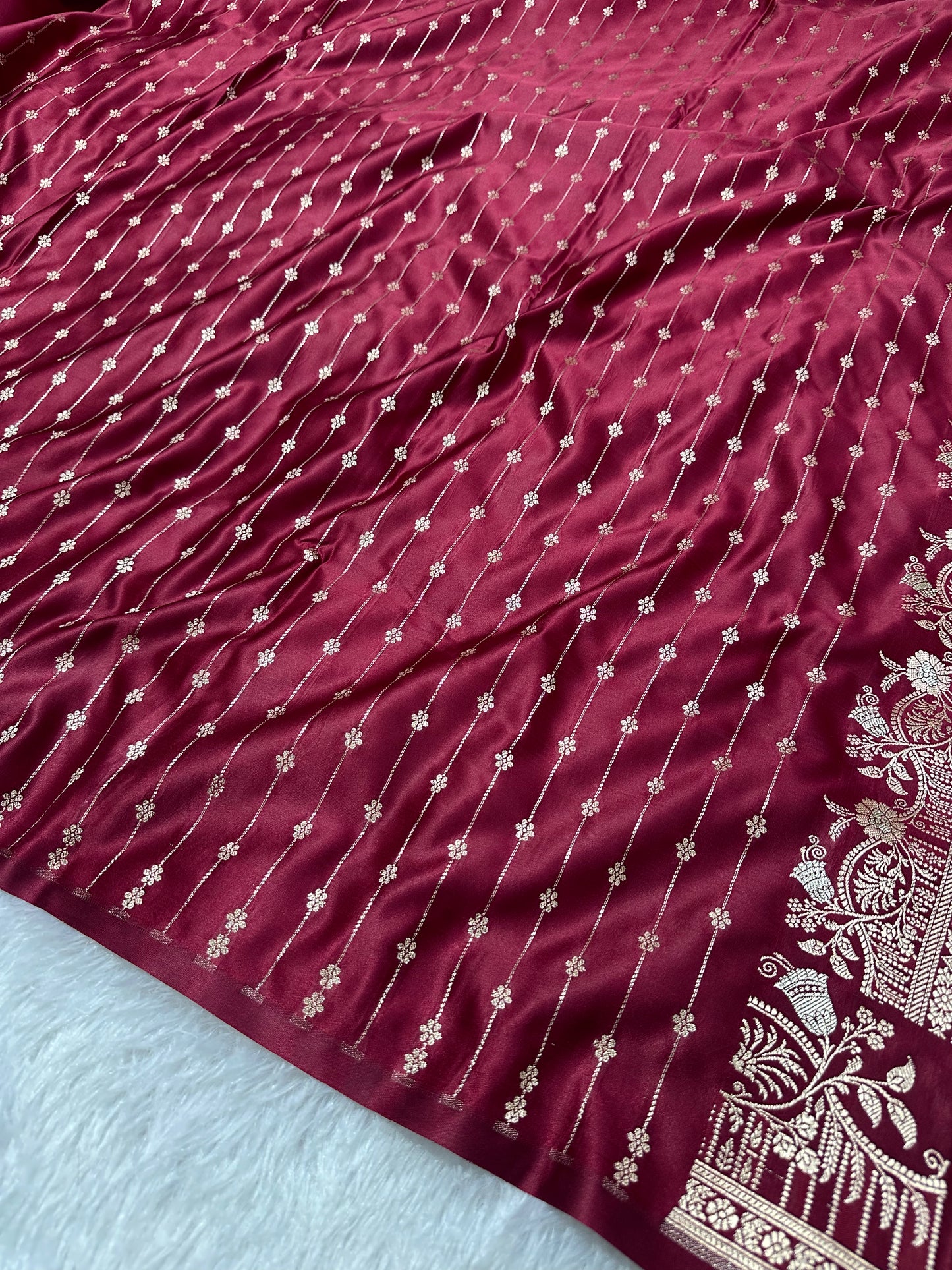 Premium Maroon Silk Saree With Elegant Double Zari Buti Border