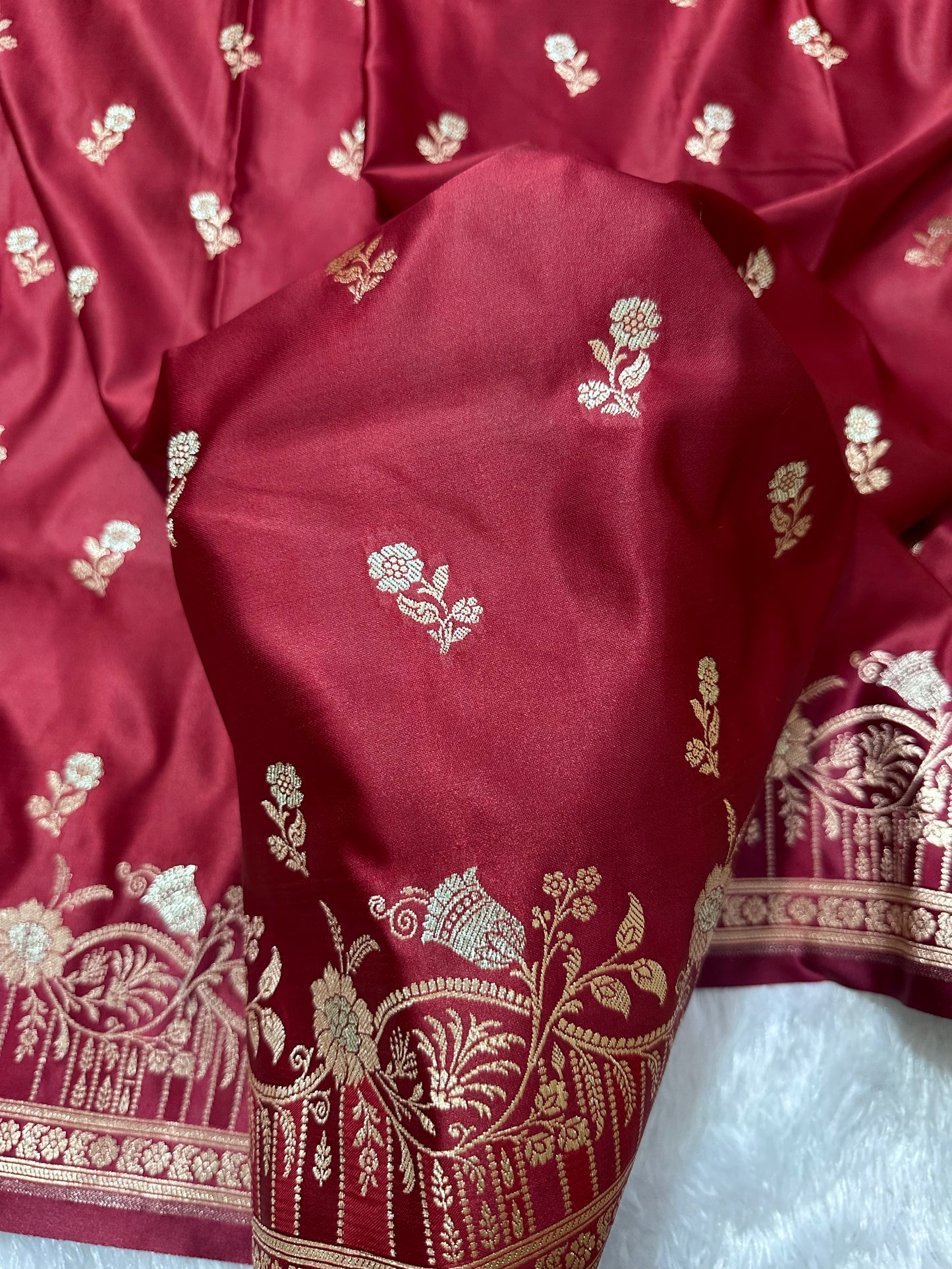 Premium Maroon Silk Saree With Elegant Double Zari Buti Border