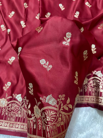 Premium Maroon Silk Saree With Elegant Double Zari Buti Border