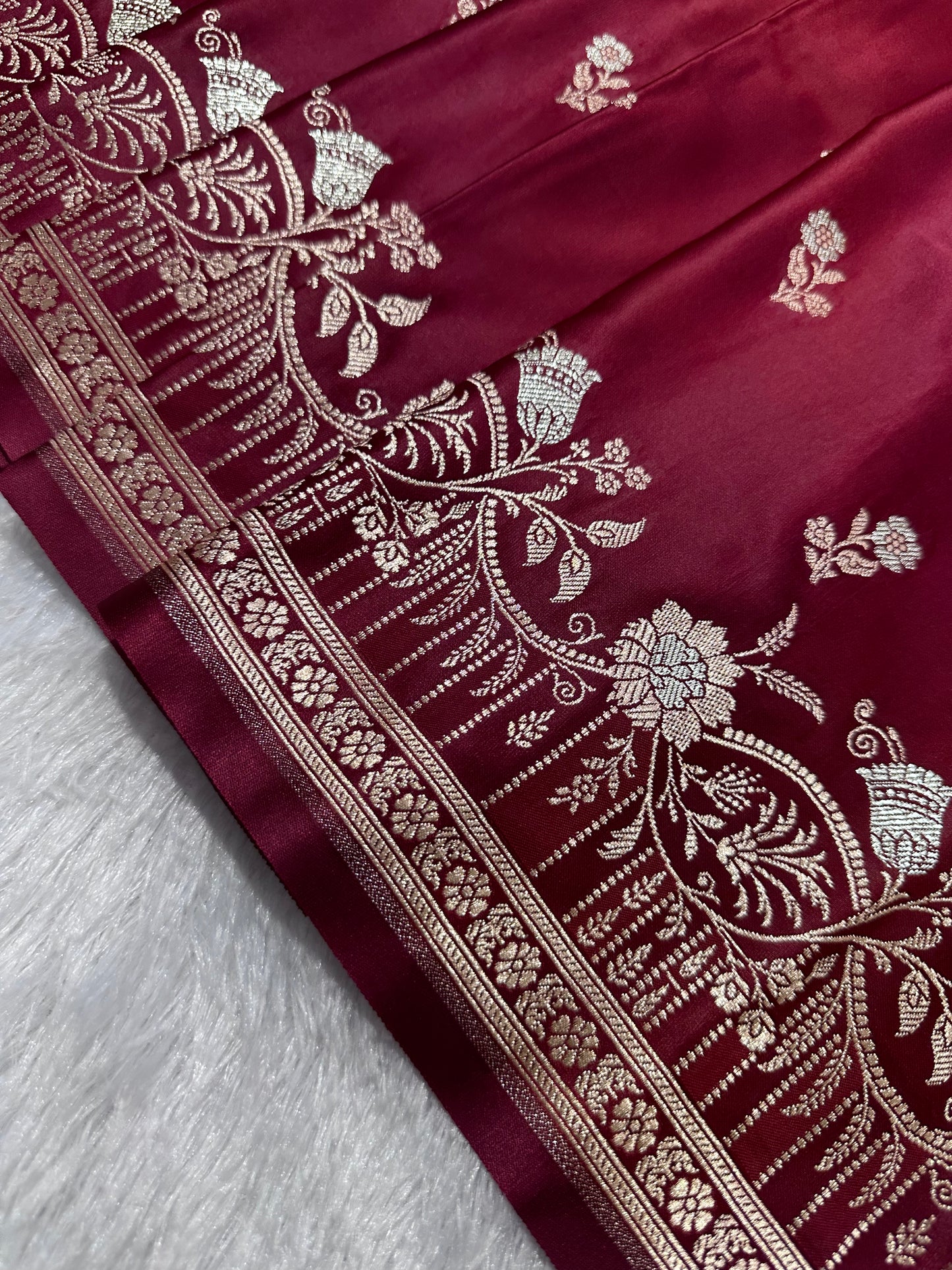 Premium Maroon Silk Saree With Elegant Double Zari Buti Border
