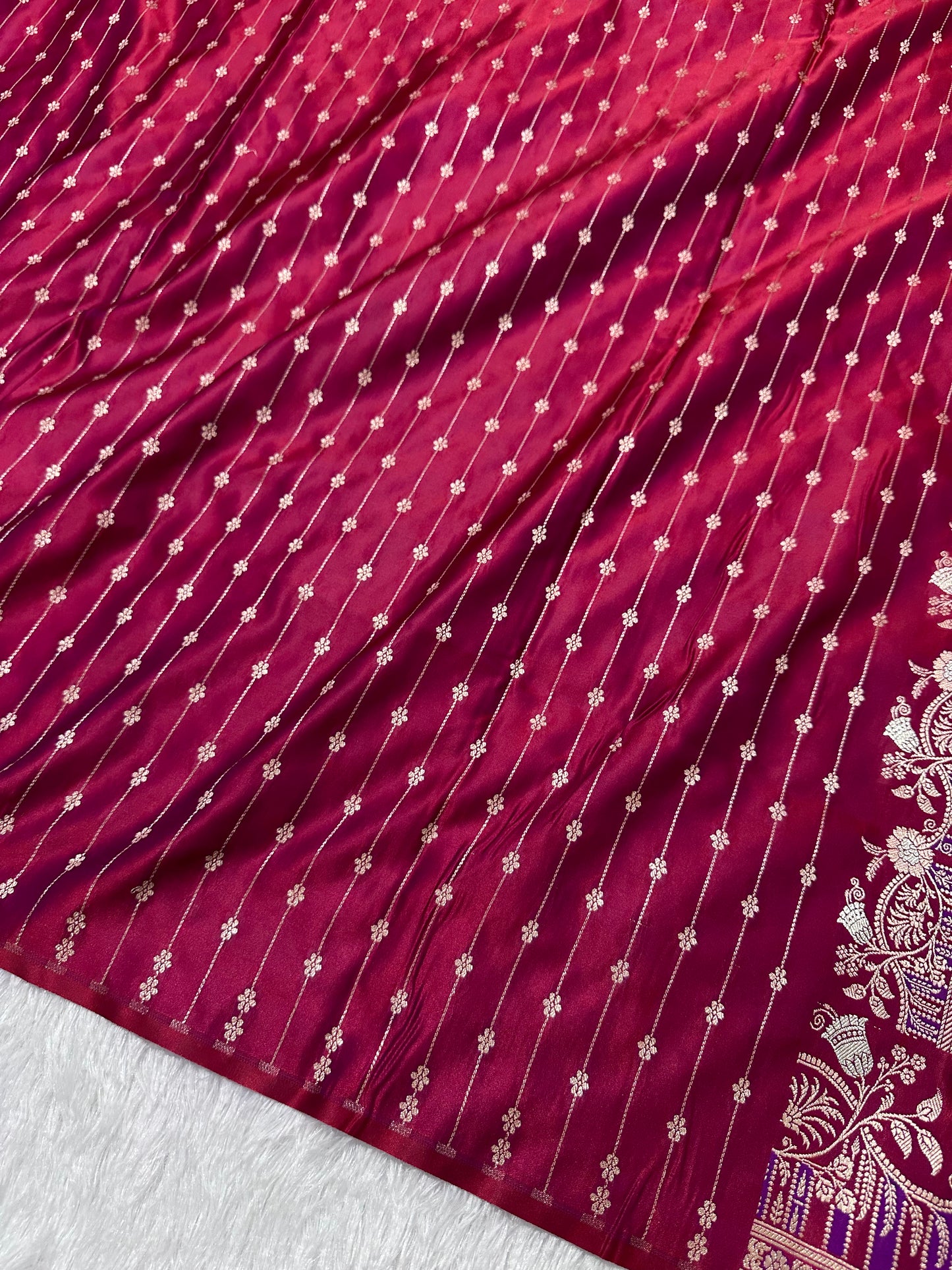 Premium Magenta Silk Saree With Elegant Double Zari Buti Border