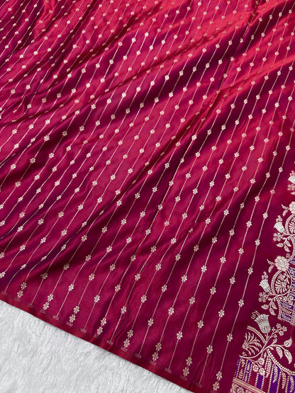 Premium Magenta Silk Saree With Elegant Double Zari Buti Border