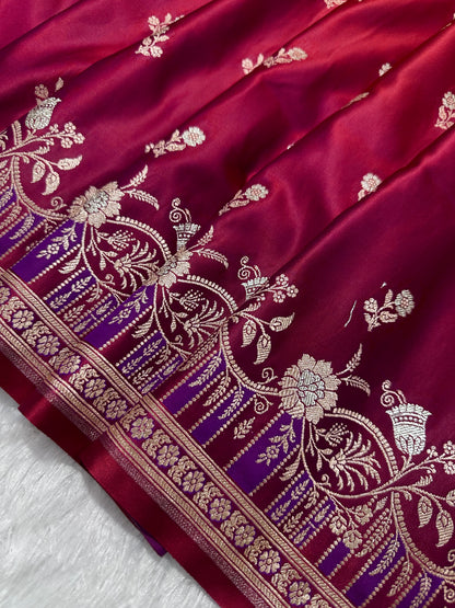 Premium Magenta Silk Saree With Elegant Double Zari Buti Border