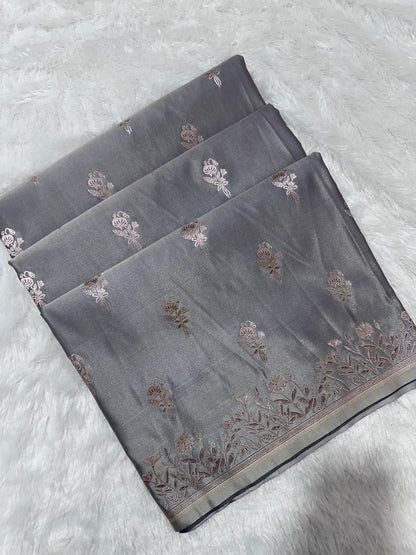 Moonstone Grey Banarasi Saree